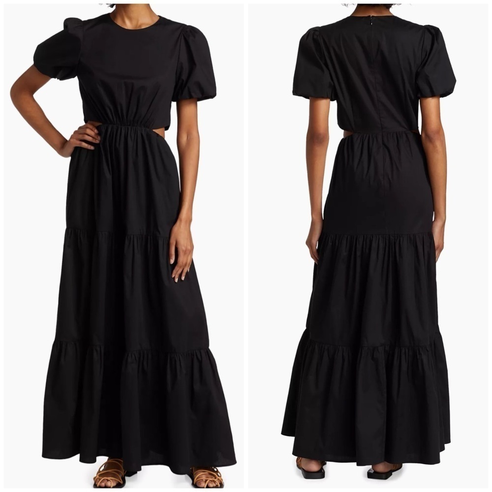 WAYF Plaza Cut Out Tiered Maxi Dress in Black Size M